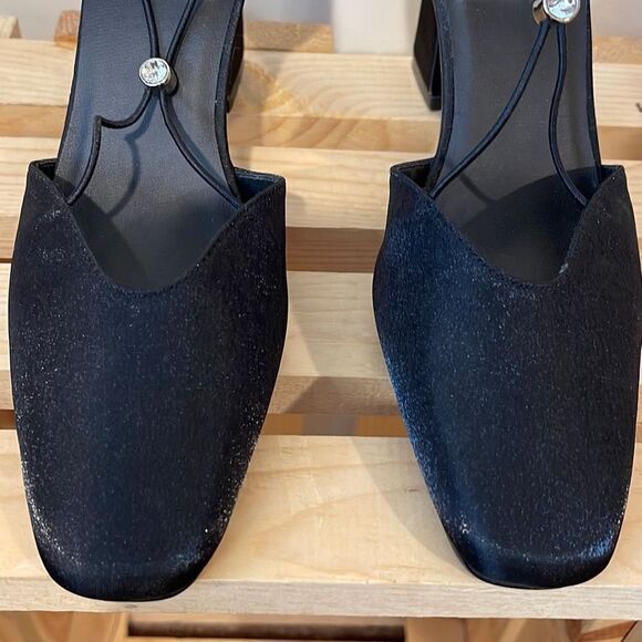Mootsies Tootsies Halle Satin/Fabric Black Y2K Square Toe Heels Size 7.5 - Picture 3 of 11